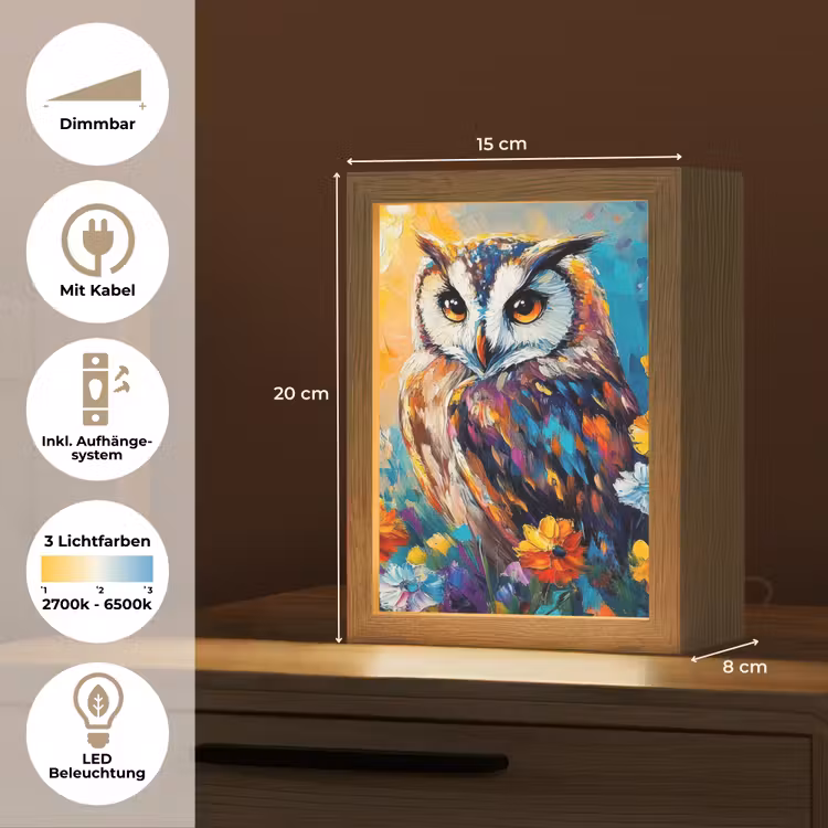 Uil - Bloemen - Kunst - Zonsondergang Light Box met kabel (Tafellamp) klein -USP_DE