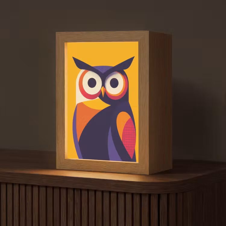 Uil - Grafisch - Kleurrijk - Ogen Light Box met kabel (Tafellamp) klein -z3d_website