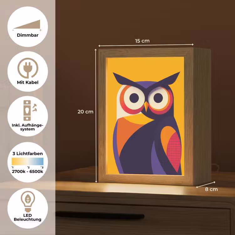 Uil - Grafisch - Kleurrijk - Ogen Light Box met kabel (Tafellamp) klein -USP_DE
