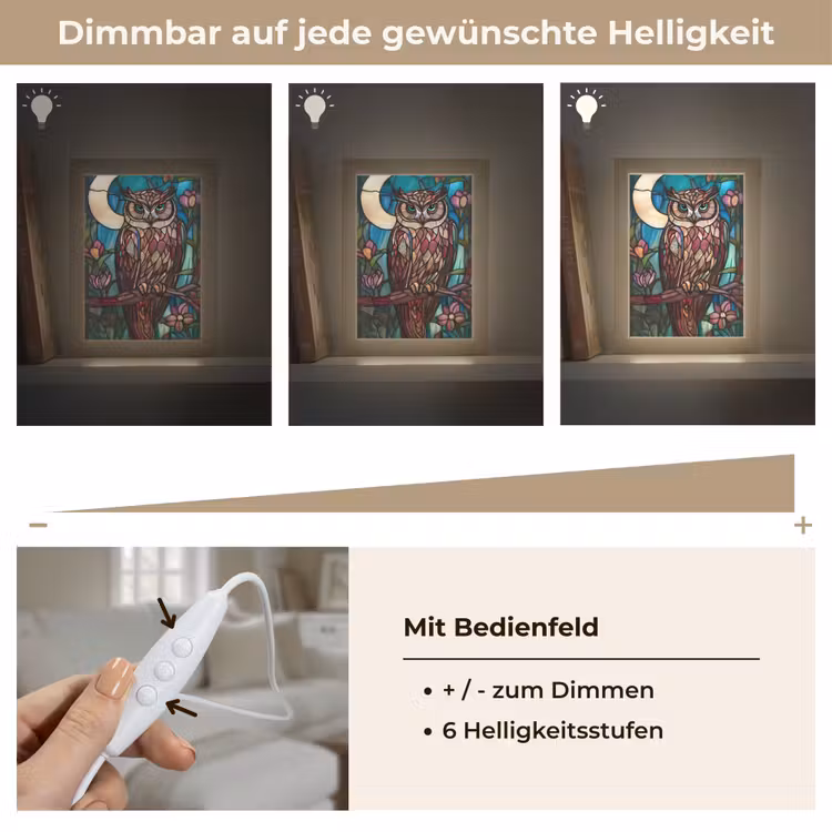 Uil - Mozaïek - Maan - Nacht Light Box met kabel (Tafellamp) klein -USP_dimbaarDE