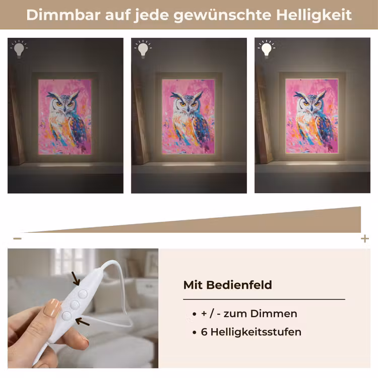Uil - Roze - Blauw - Verf - Abstract Light Box met kabel (Tafellamp) klein -USP_dimbaarDE