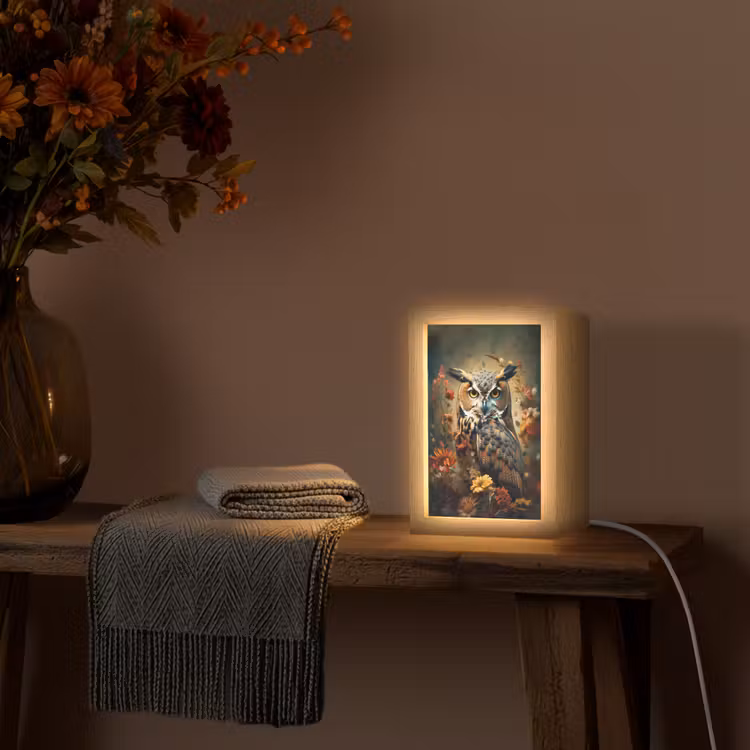 Uil - Vogel - Bloemen - Planten - Botanisch Light Box met kabel (Tafellamp) klein -sfeer4
