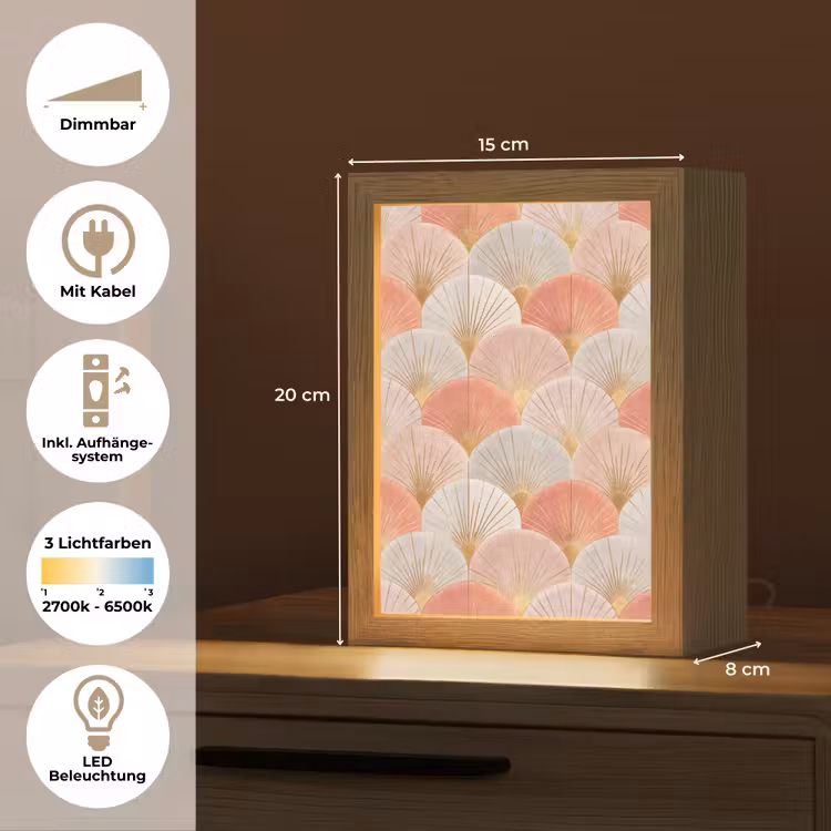 Waaiers - Goud - Roze Light Box met kabel (Tafellamp) klein 925 -USP_DE
