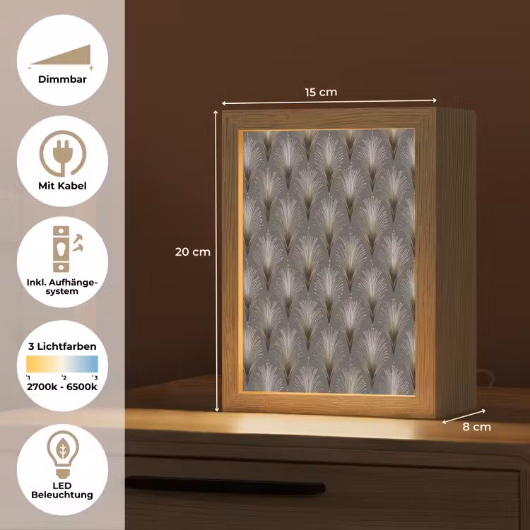 Waaierstralen - Goud - Antraciet Light Box met kabel (Tafellamp) klein 925 -USP_DE