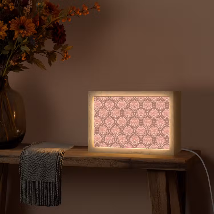 Waaiermotief - Patroon - Roze Light Box met kabel (Tafellamp) klein -sfeer4