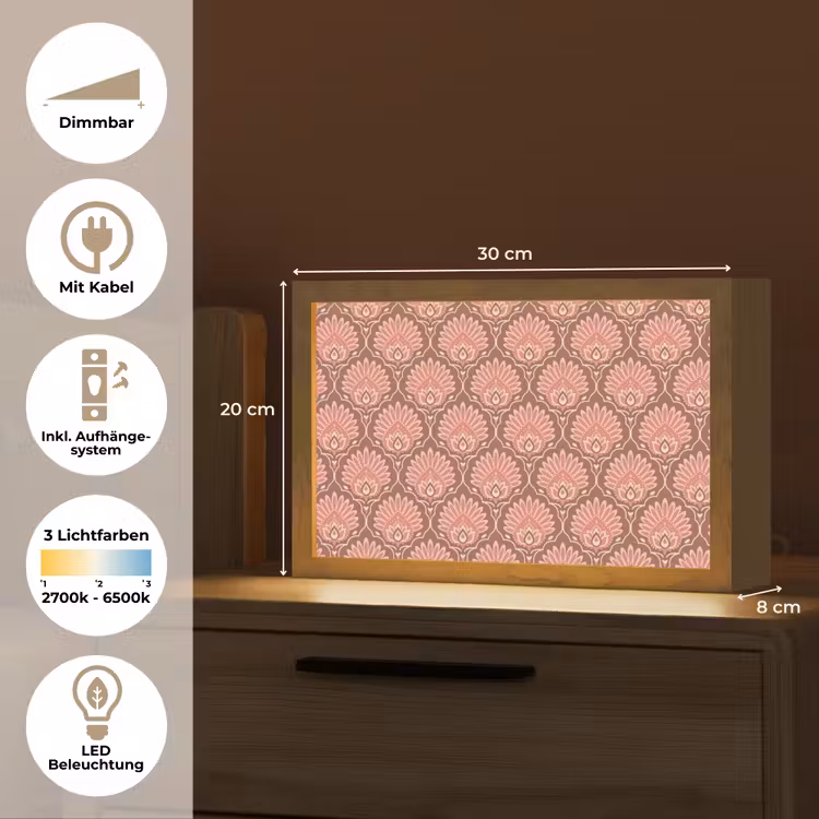 Waaiermotief - Patroon - Roze Light Box met kabel (Tafellamp) klein -USP_DE