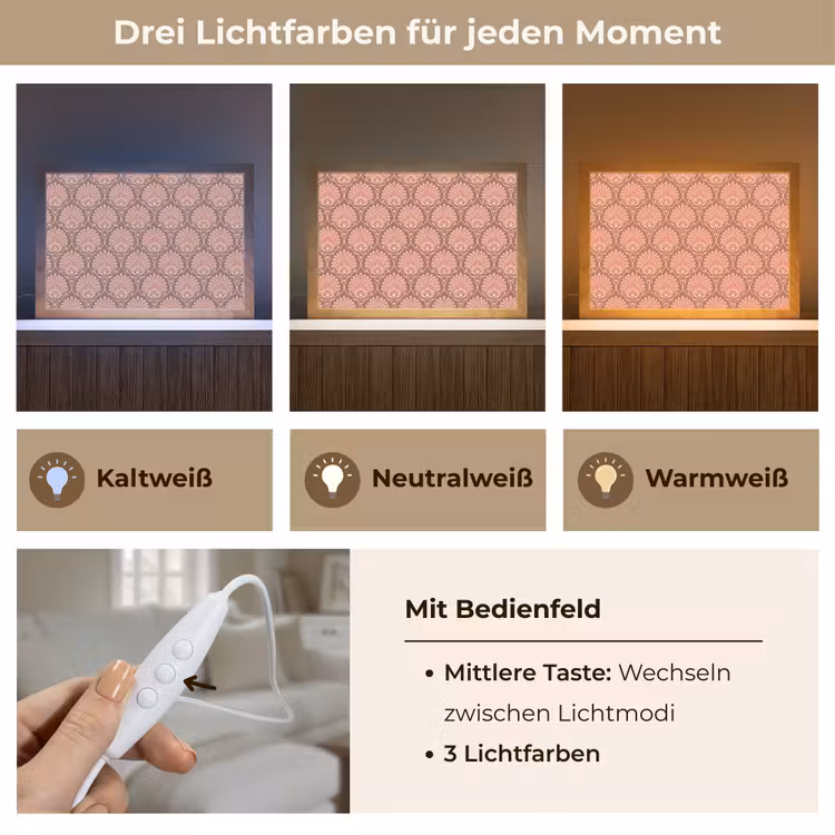 Waaiermotief - Patroon - Roze Light Box met kabel (Tafellamp) klein -USP_lichtkleurDE