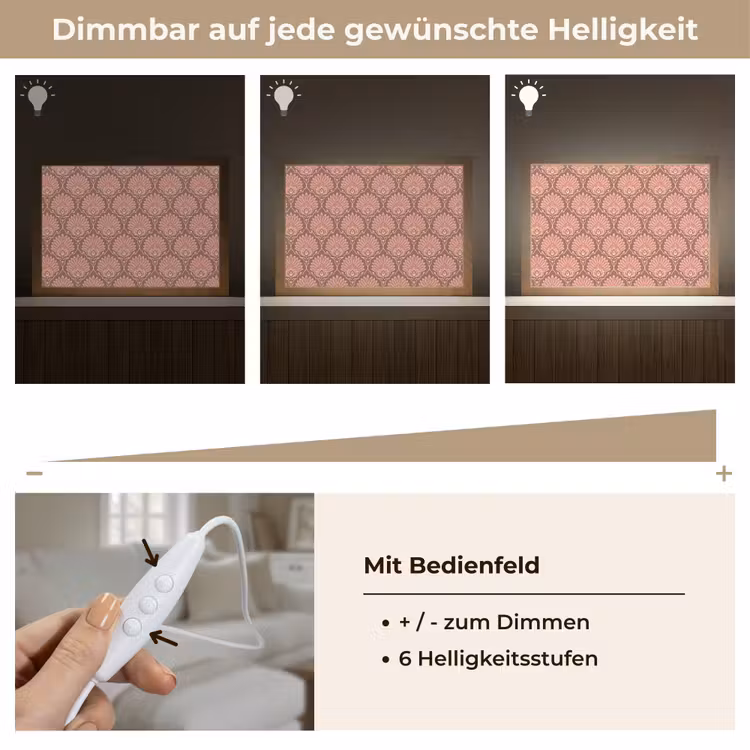 Waaiermotief - Patroon - Roze Light Box met kabel (Tafellamp) klein -USP_dimbaarDE