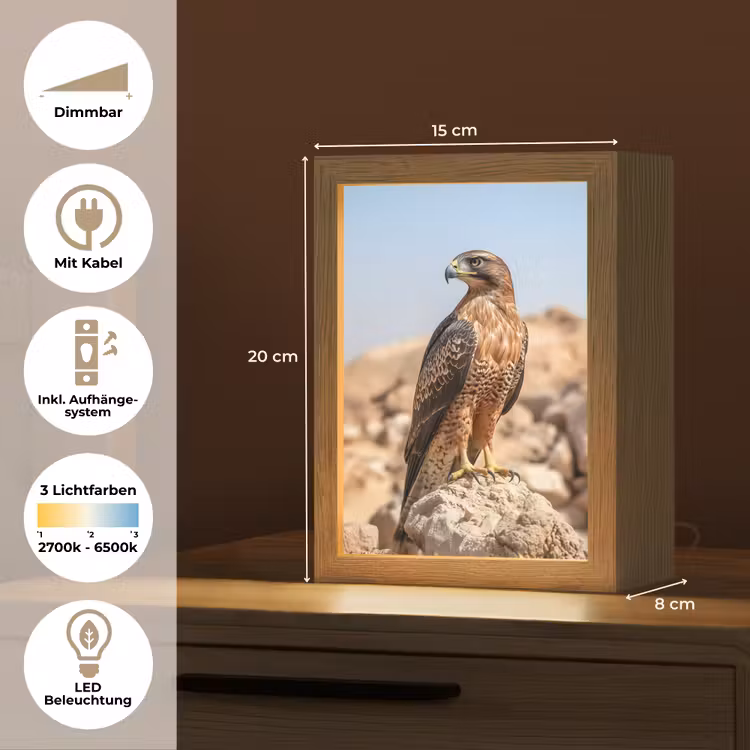 Valk - Vogel - Rots - Macht Light Box met kabel (Tafellamp) klein -USP_DE
