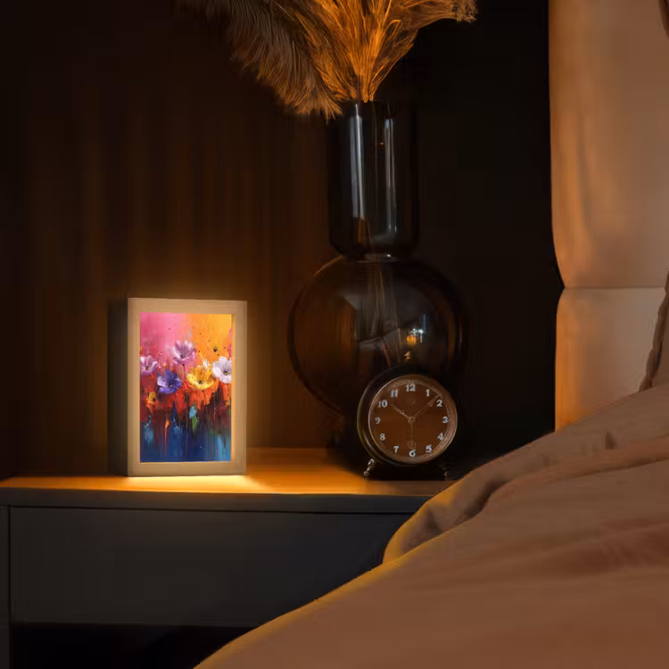 Fantasiebloemen - Verf - Speels Light Box met kabel (Tafellamp) klein -sfeer1