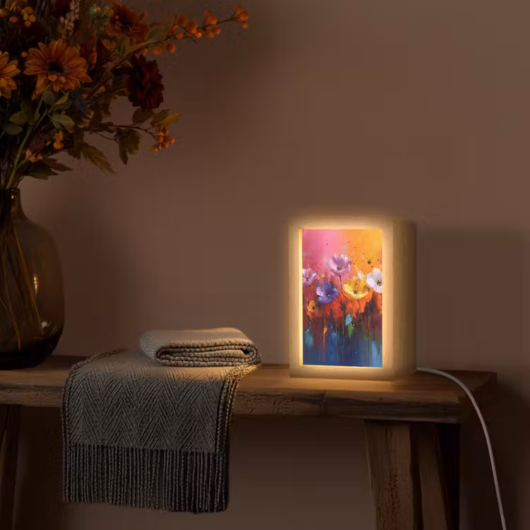 Fantasiebloemen - Verf - Speels Light Box met kabel (Tafellamp) klein -sfeer4