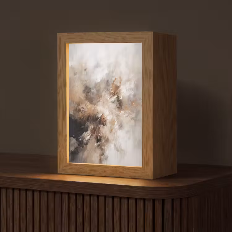 Verf - Abstract - Beige - Kunst Light Box met kabel (Tafellamp) klein -z3d_website