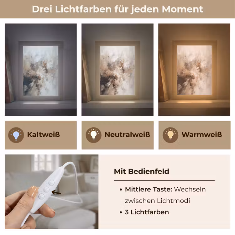 Verf - Abstract - Beige - Kunst Light Box met kabel (Tafellamp) klein -USP_lichtkleurDE