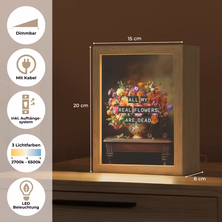 Kleur - Bloemen - Vintage - Bloemenvaas Light Box met kabel (Tafellamp) klein -USP_DE