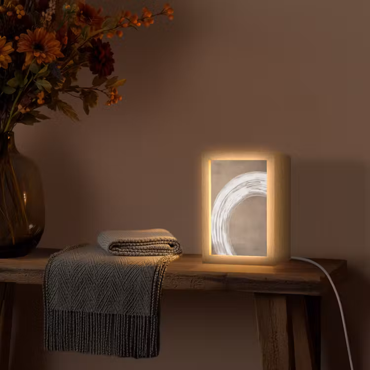 Verf - Bruin - Japandi Light Box met kabel (Tafellamp) klein -sfeer4