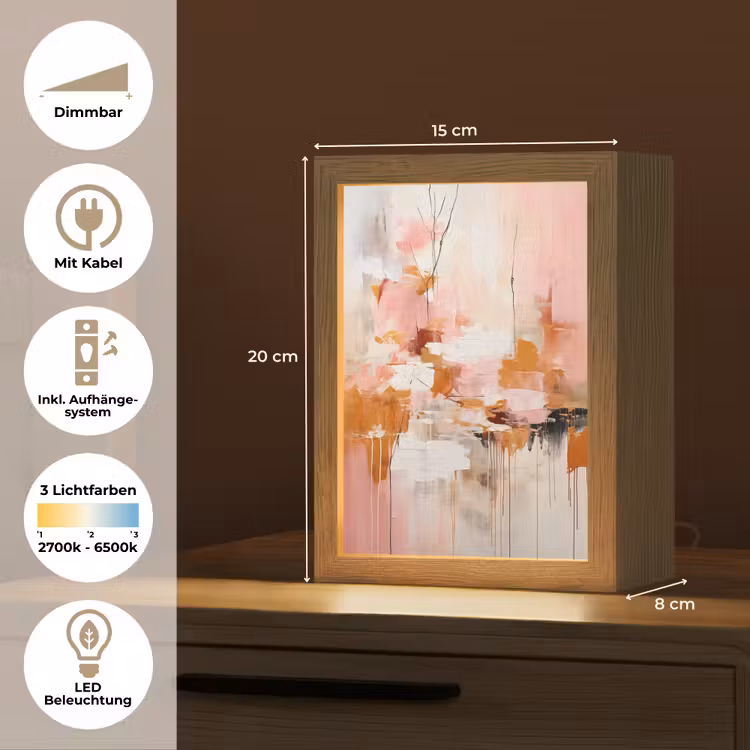 Verf - Roze - Oranje - Abstract - Kunst Light Box met kabel (Tafellamp) klein -USP_DE