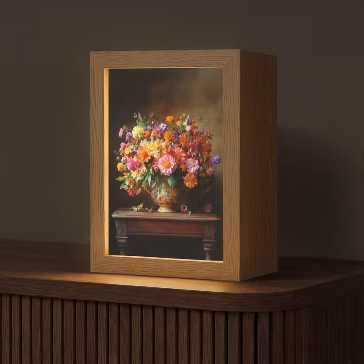 Kleuren - Boeket - Vaas - Hout Light Box met kabel (Tafellamp) klein -z3d_website