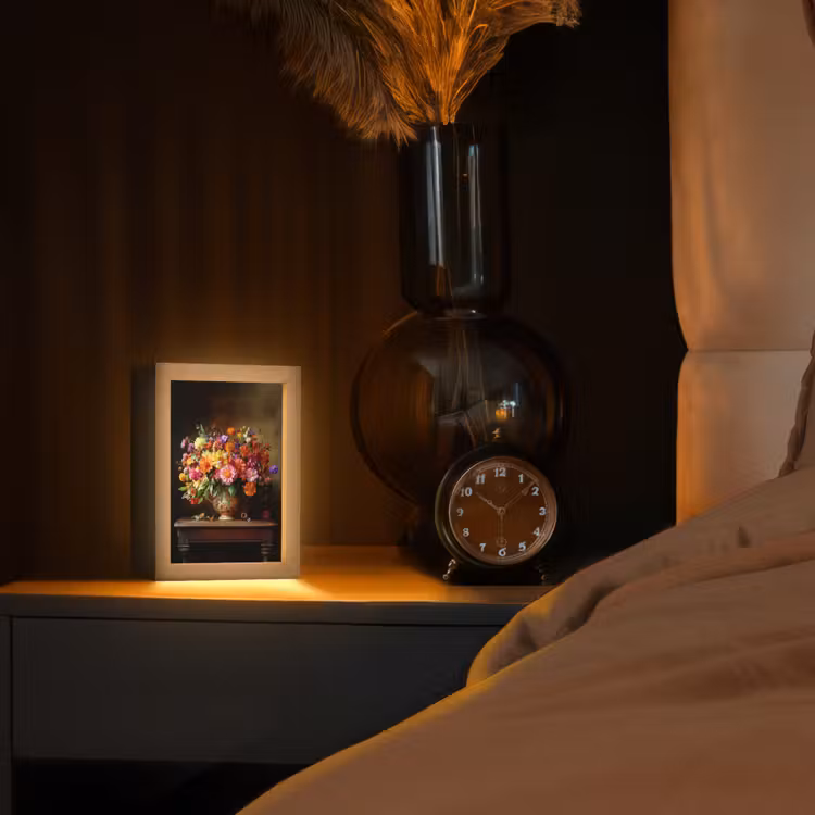 Kleuren - Boeket - Vaas - Hout Light Box met kabel (Tafellamp) klein -sfeer1