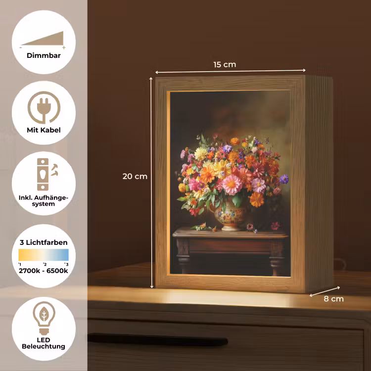 Kleuren - Boeket - Vaas - Hout Light Box met kabel (Tafellamp) klein -USP_DE
