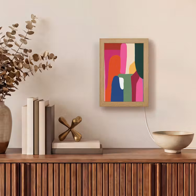 Kleurvakken - Recht - Rond - Abstract Light Box met kabel (Tafellamp) klein -sfeer2