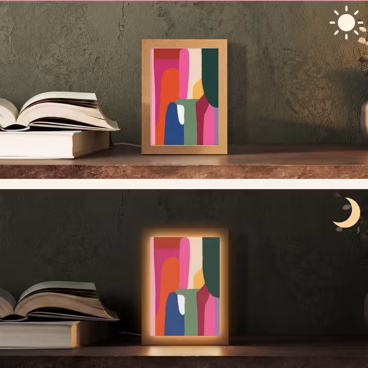 Kleurvakken - Recht - Rond - Abstract Light Box met kabel (Tafellamp) klein -sfeer3