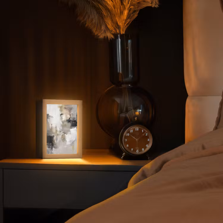Kleurenpalet - Penseelstreken - Beige - Nevelig Light Box met kabel (Tafellamp) klein -sfeer1