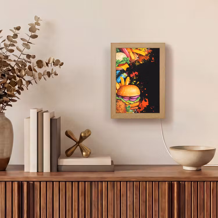 Fastfood - Graffiti - Hamburger - Eten - Modern Light Box met kabel (Tafellamp) klein -sfeer2