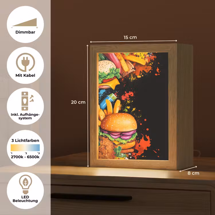 Fastfood - Graffiti - Hamburger - Eten - Modern Light Box met kabel (Tafellamp) klein -USP_DE