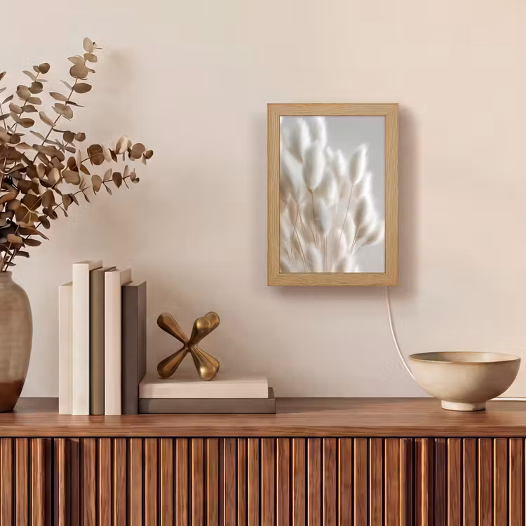Pluimen - Beige - Minimalistisch Light Box met kabel (Tafellamp) klein -sfeer2