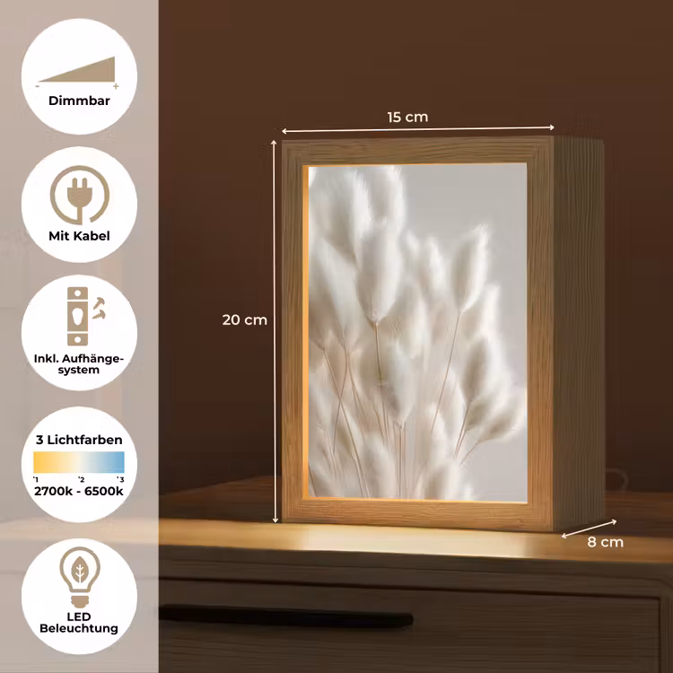 Pluimen - Beige - Minimalistisch Light Box met kabel (Tafellamp) klein -USP_DE