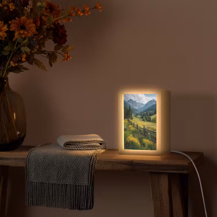 Veld - Hek - Bergen - Bloemen Light Box met kabel (Tafellamp) klein -sfeer4