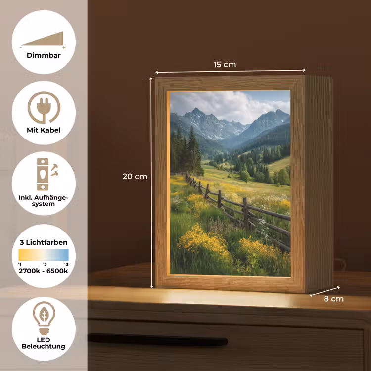 Veld - Hek - Bergen - Bloemen Light Box met kabel (Tafellamp) klein -USP_DE