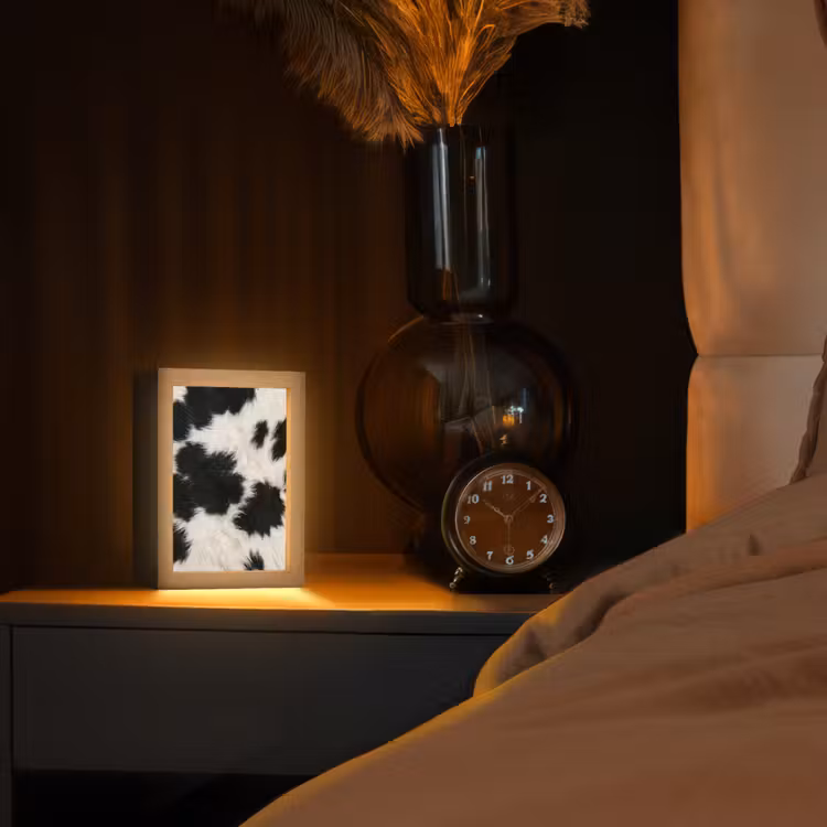 Bont - Textuur - Zwart - Wit Light Box met kabel (Tafellamp) klein -sfeer1