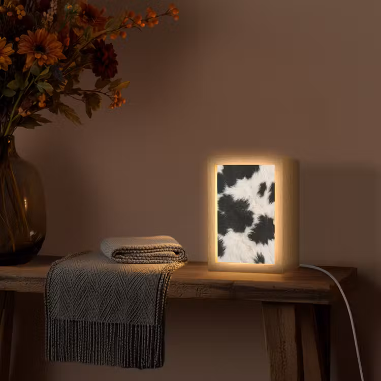 Bont - Textuur - Zwart - Wit Light Box met kabel (Tafellamp) klein -sfeer4