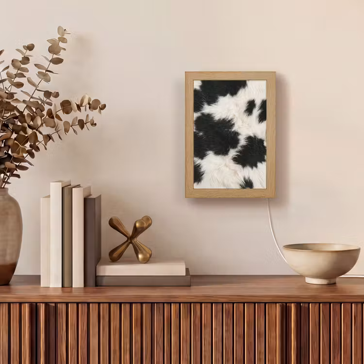 Bont - Textuur - Zwart - Wit Light Box met kabel (Tafellamp) klein -sfeer2
