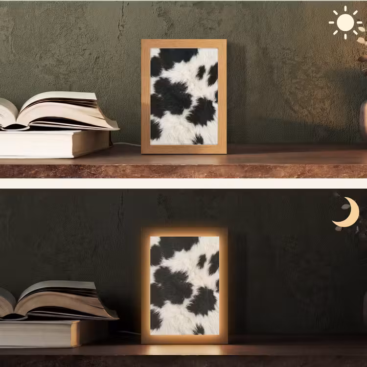 Bont - Textuur - Zwart - Wit Light Box met kabel (Tafellamp) klein -sfeer3