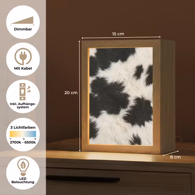 Bont - Textuur - Zwart - Wit Light Box met kabel (Tafellamp) klein -USP_DE