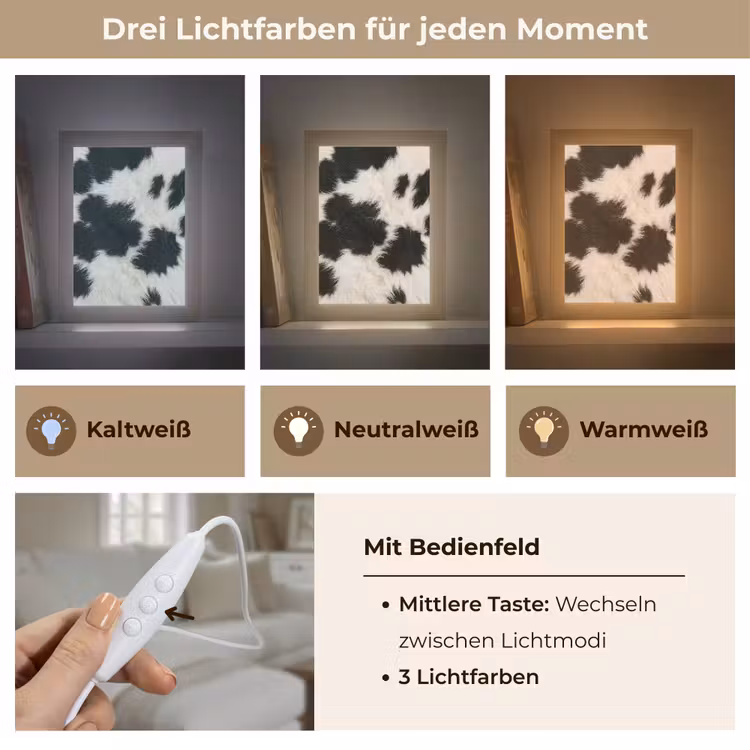 Bont - Textuur - Zwart - Wit Light Box met kabel (Tafellamp) klein -USP_lichtkleurDE