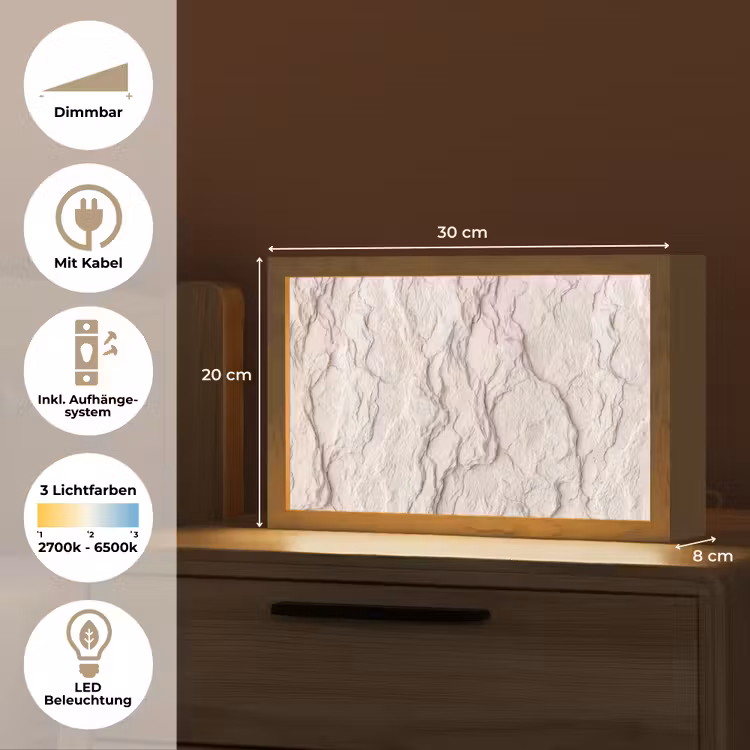 Rots - Structuur - Natuur - Beige - Abstract Light Box met kabel (Tafellamp) klein -USP_DE
