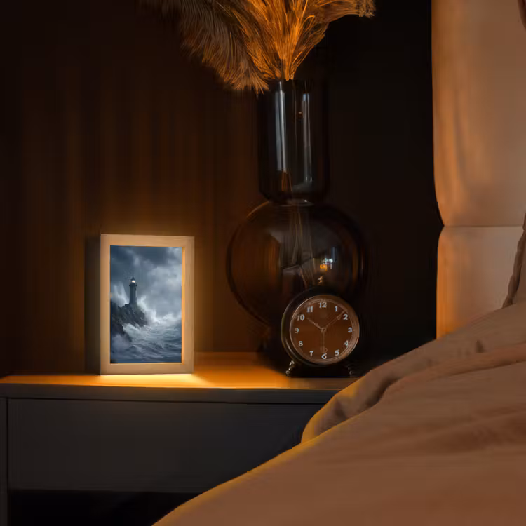 Rotsen - Vuurtoren - Golven - Klliffen Light Box met kabel (Tafellamp) klein -sfeer1