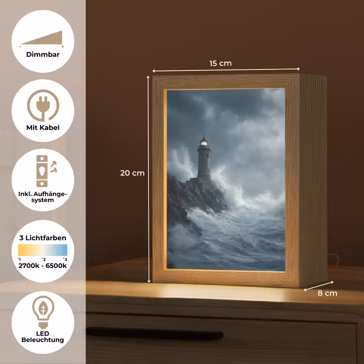 Rotsen - Vuurtoren - Golven - Klliffen Light Box met kabel (Tafellamp) klein -USP_DE