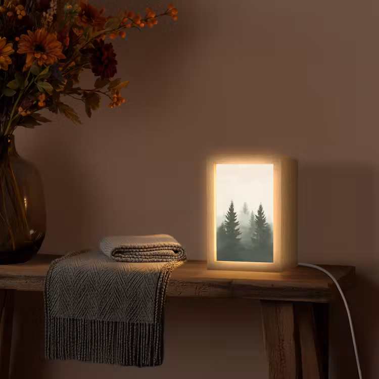 Sparren - Bomen - Groen - Beige Light Box met kabel (Tafellamp) klein -sfeer4
