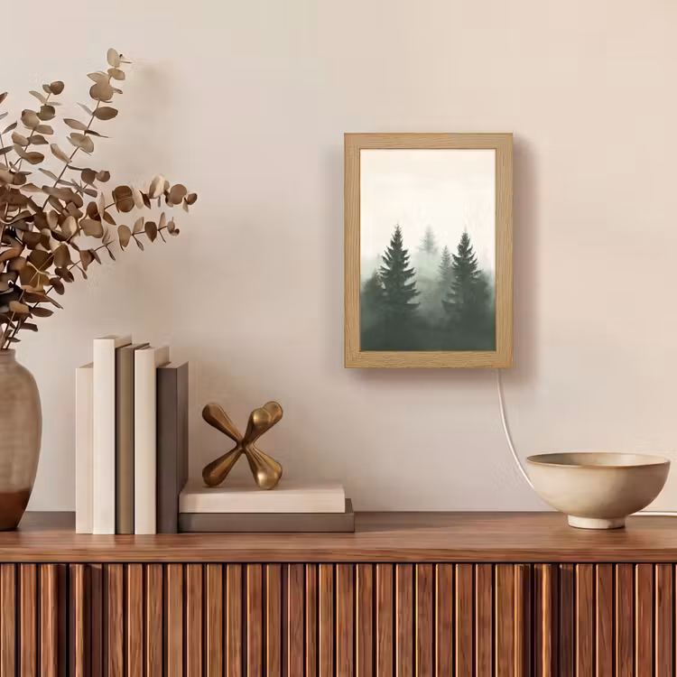 Sparren - Bomen - Groen - Beige Light Box met kabel (Tafellamp) klein -sfeer2