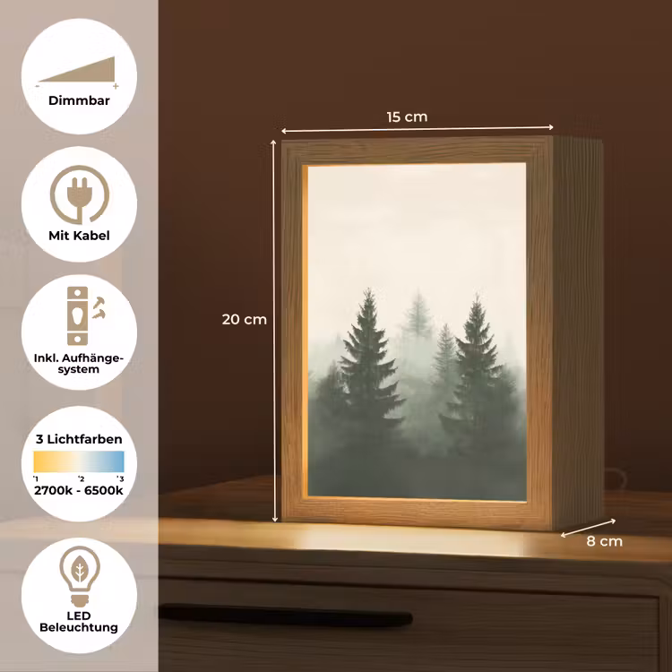 Sparren - Bomen - Groen - Beige Light Box met kabel (Tafellamp) klein -USP_DE