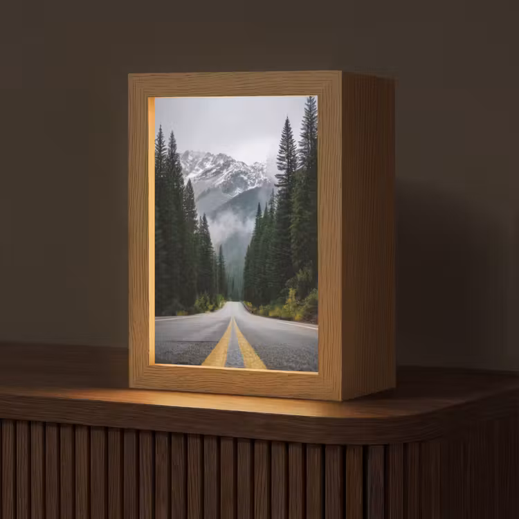 Sparrenbos - Weg - Bergen - Sneeuw Light Box met kabel (Tafellamp) klein -z3d_website