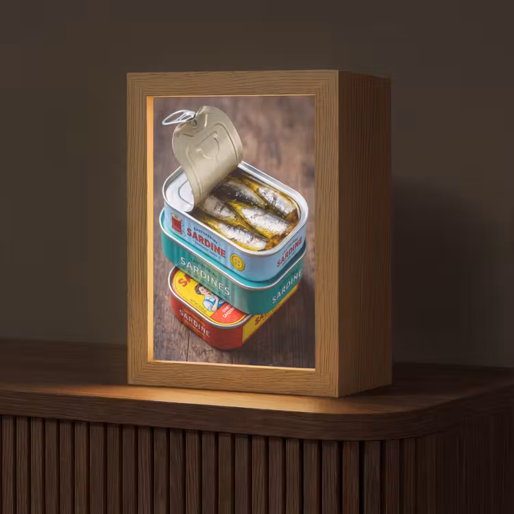 Tischlampe - Fisch – Dosen – Küche - Vis - Blikjes - Keuken Light Box met kabel (Tafellamp) klein