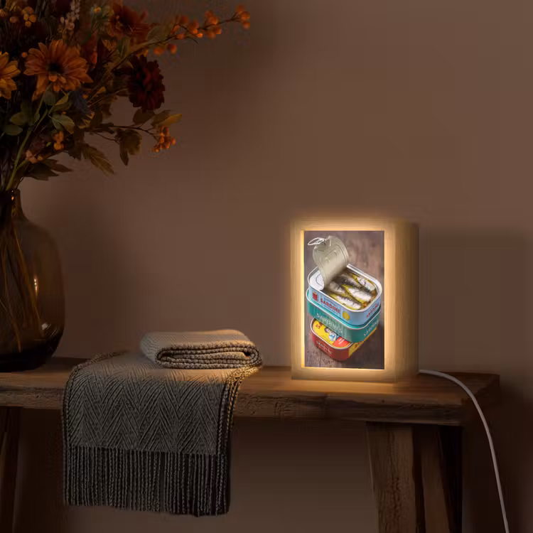 Tischlampe - Fisch – Dosen – Küche - Vis - Blikjes - Keuken Light Box met kabel (Tafellamp) klein