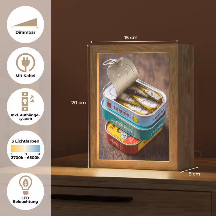 Tischlampe - Fisch – Dosen – Küche - Vis - Blikjes - Keuken Light Box met kabel (Tafellamp) klein