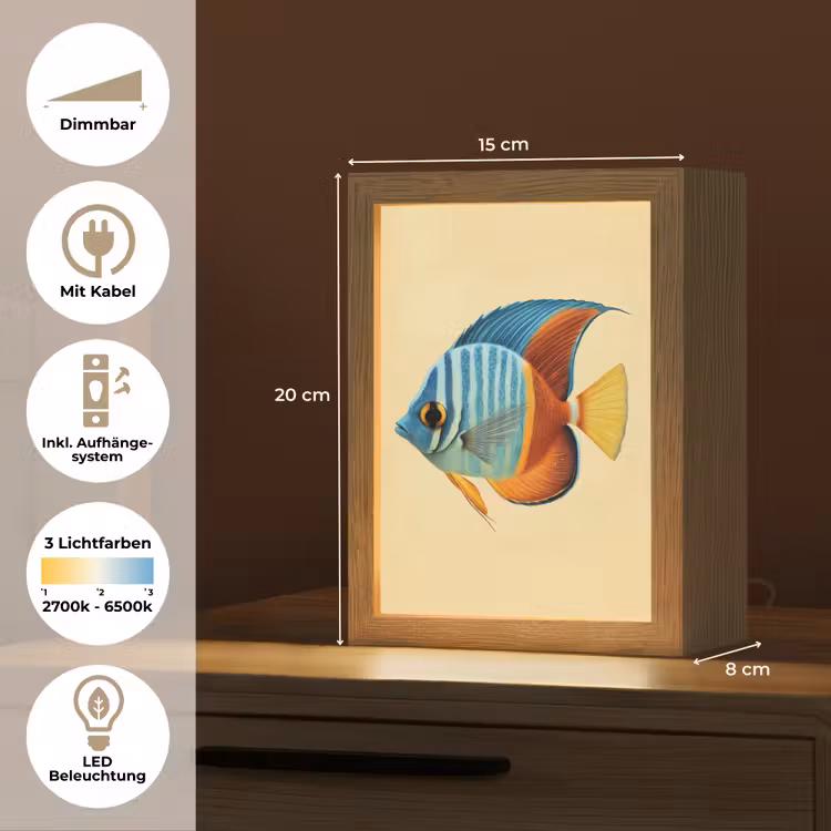 Vis - Vinnen - Blauw - Ogen Light Box met kabel (Tafellamp) klein -USP_DE
