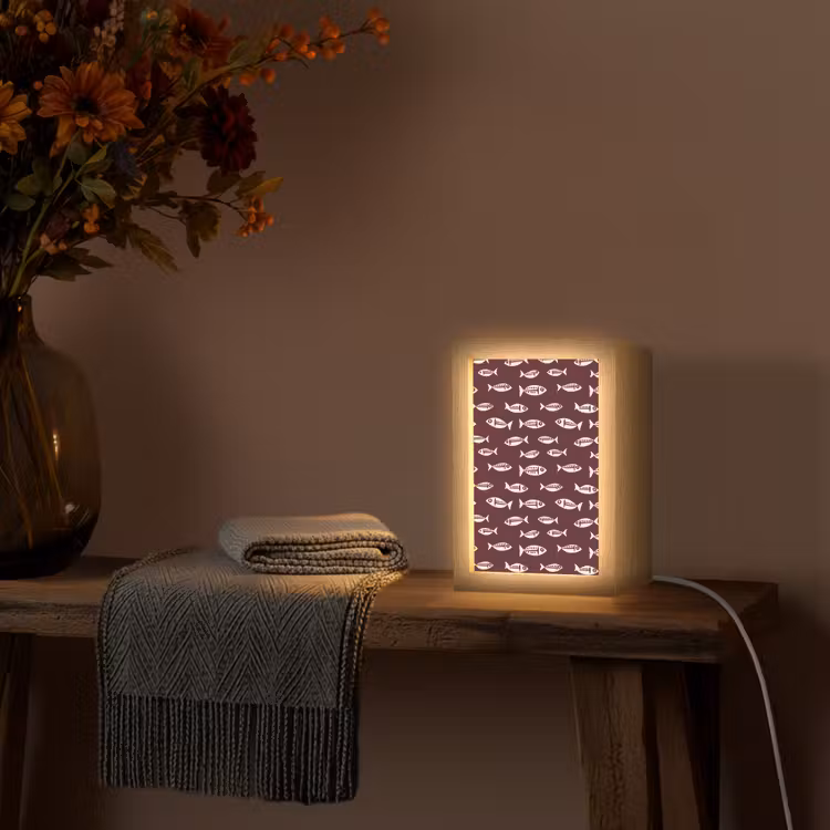 Vissen - Grafisch - Patroon - Donker Light Box met kabel (Tafellamp) klein 925 -sfeer4